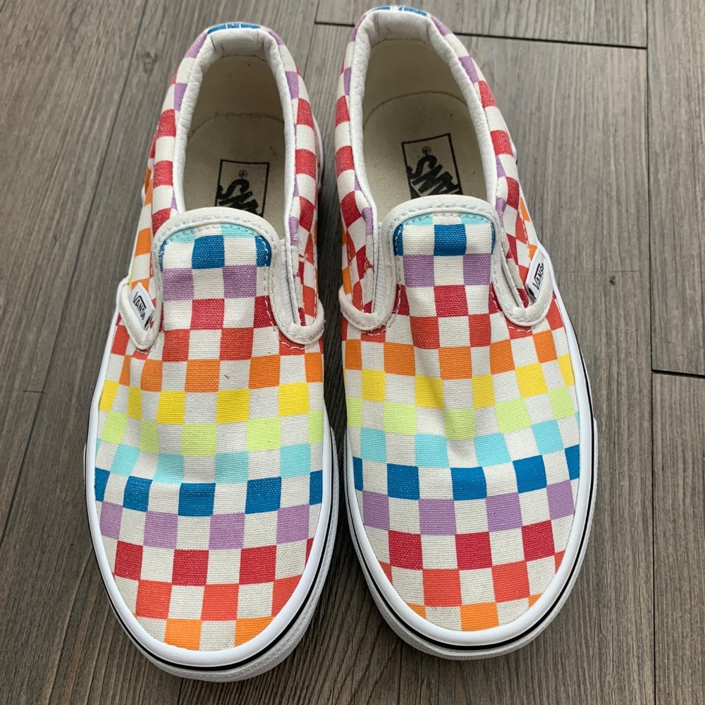 Kids multicolor checkered vans shoes